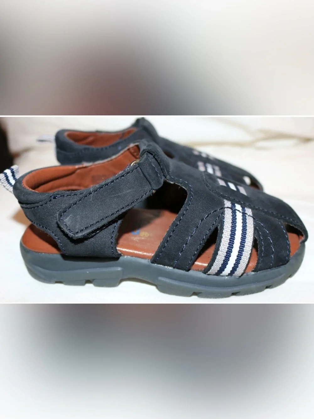 Toddler Boy Blue Leather Sandals with Non Skid Soles by Scott David  - Size 8